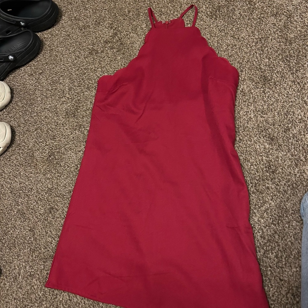 Red Halter Scalloped Dress